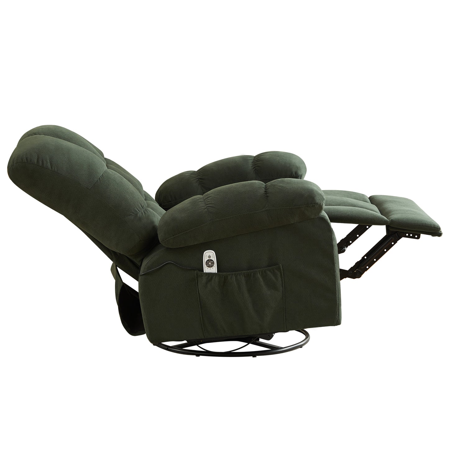 HSUNNS Oversized Swivel Recliner Chair for Adults, Living Room Fabric Recliner Chair with Massage and Heat, Single Sofa with USB Port, Side and Front Pocket, Green