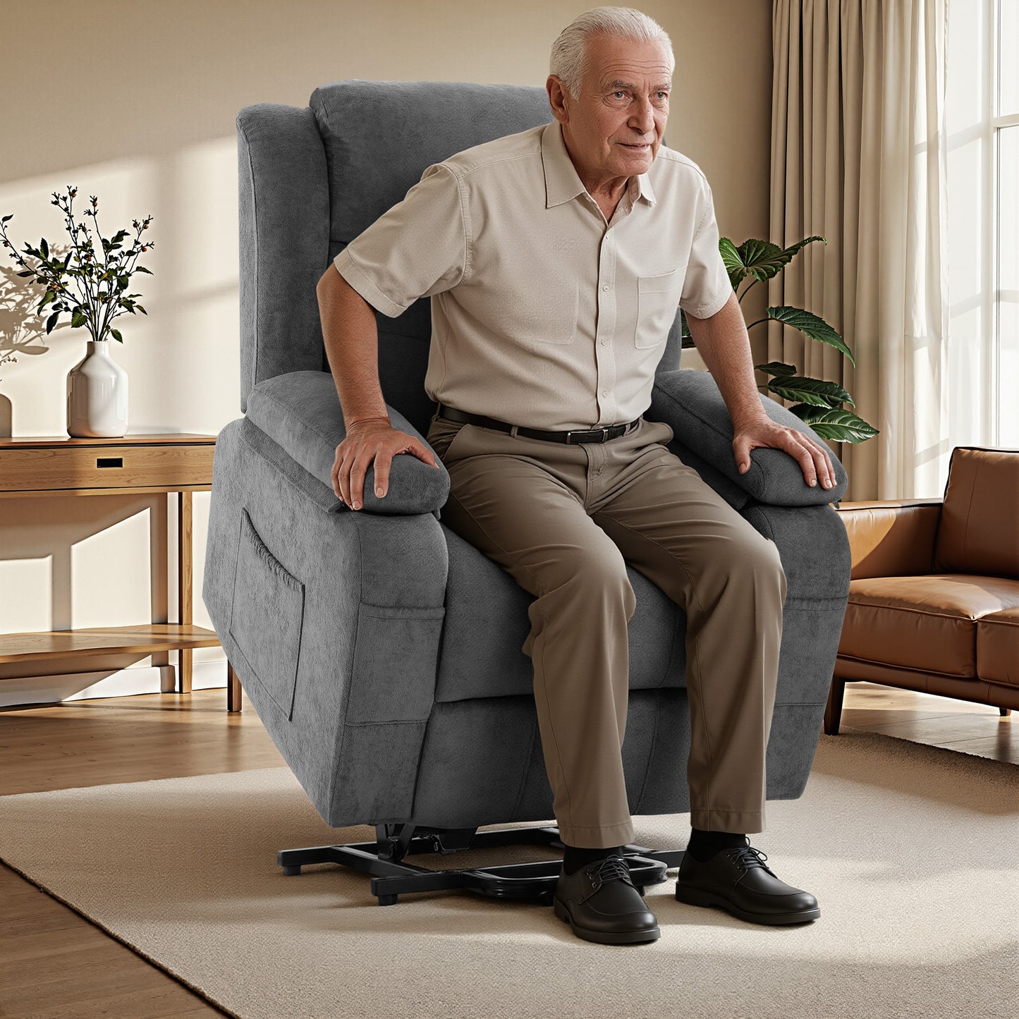 HSUNNS Power Lift Recliner Chair for Elderly, Overstuffed Wide Recliners for Adults, Heavy Duty Recliner Sofa and Safety Motion Reclining Mechanism, 45°-135° Recline, 350lb Capacity,
