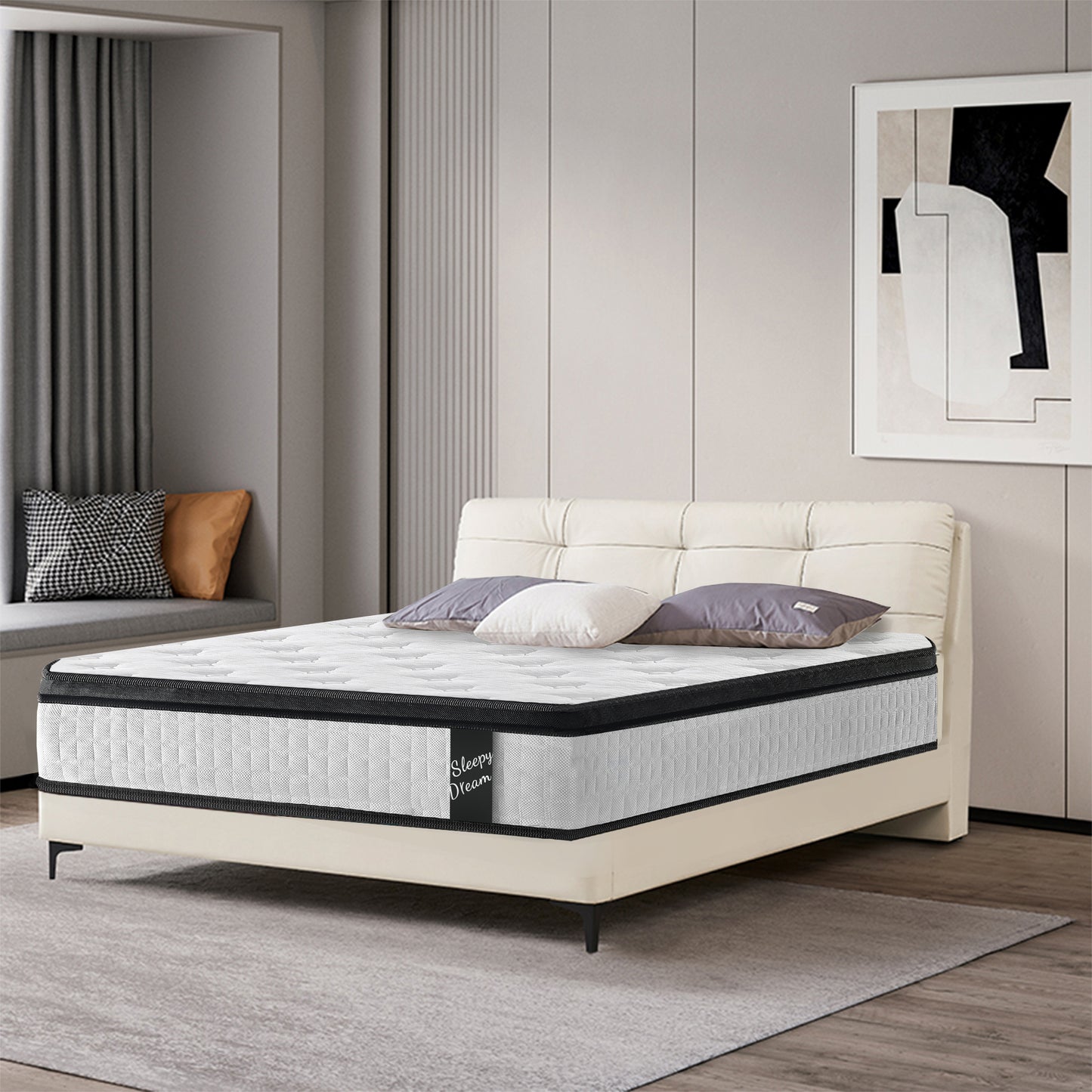 HSUNNS 12" King Size Hybrid Memory Foam Mattress with Breathable Fabric Cover, 7-Zoned Cool Memory Foam Mattress for Sleep Support and Pressure Relief, Medium Firm King Mattress