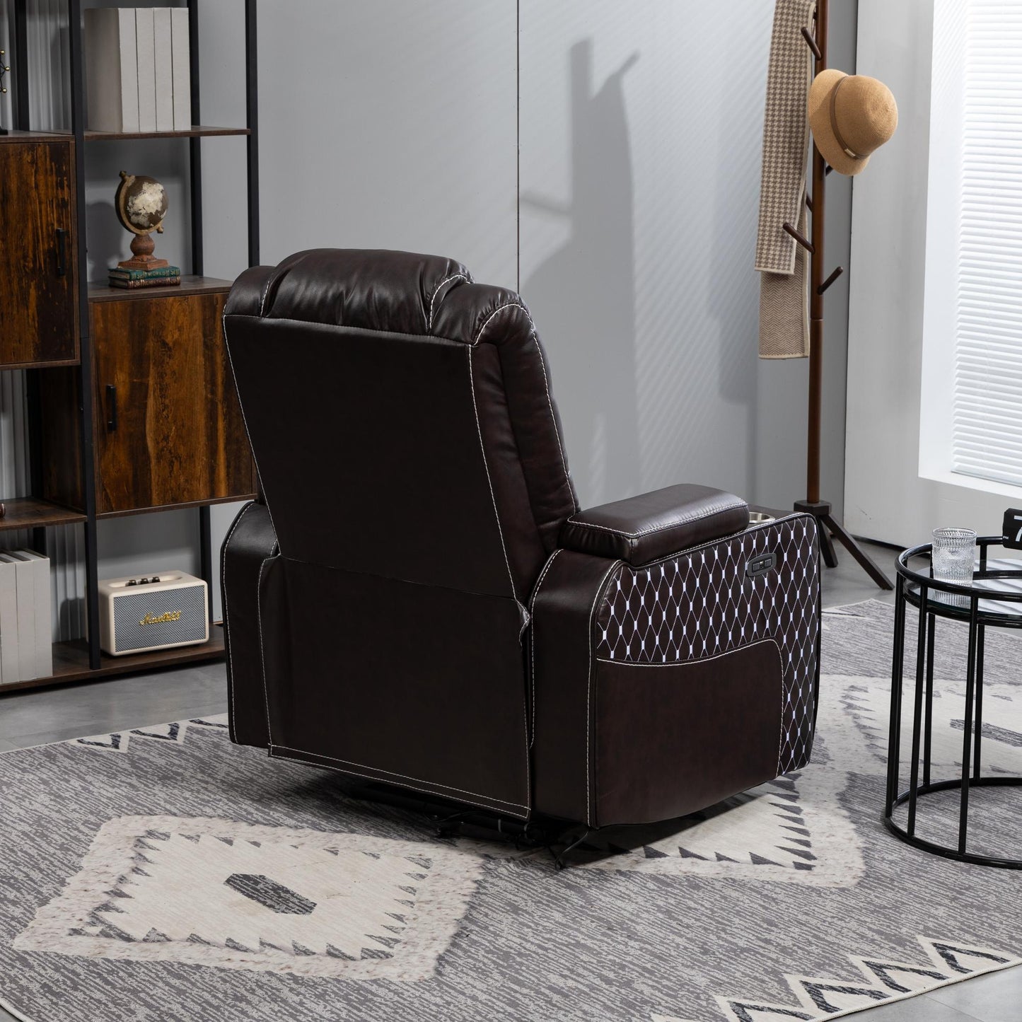 HSUNNS Zero Gravity Recliner, Recliners Chair with Storage Armrest and 2 Cup Holders, Living Room PU Leather Recliner Chair Tilt to 150 Degrees, Single Sofa with Side Pocket, charging, Brown