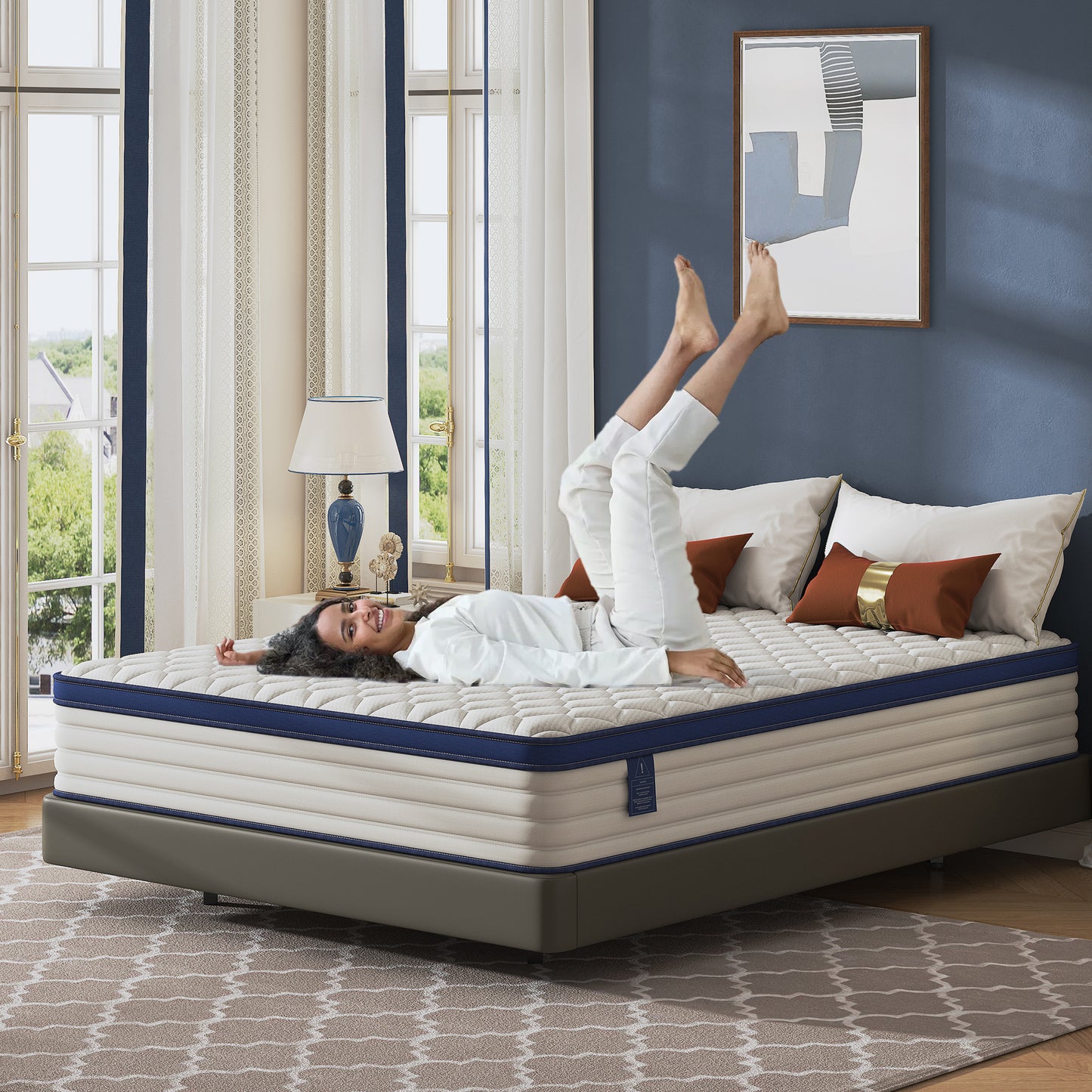 King Mattress 12", HSUNNS Hybrid Mattress with Gel Memory Foam and Independent Pocket Springs, Mattress in a Box, Medium Firm, Pressure Relief & Support, White