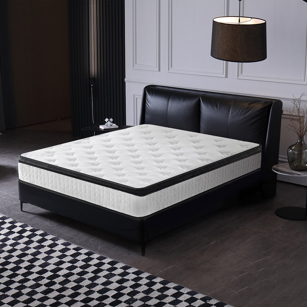 HSUNNS 12" Queen Size Hybrid Memory Foam Mattress with Breathable Fabric Cover, 7-Zoned Cool Memory Foam Mattress for Sleep Support and Pressure Relief, Medium Firm Queen Mattress