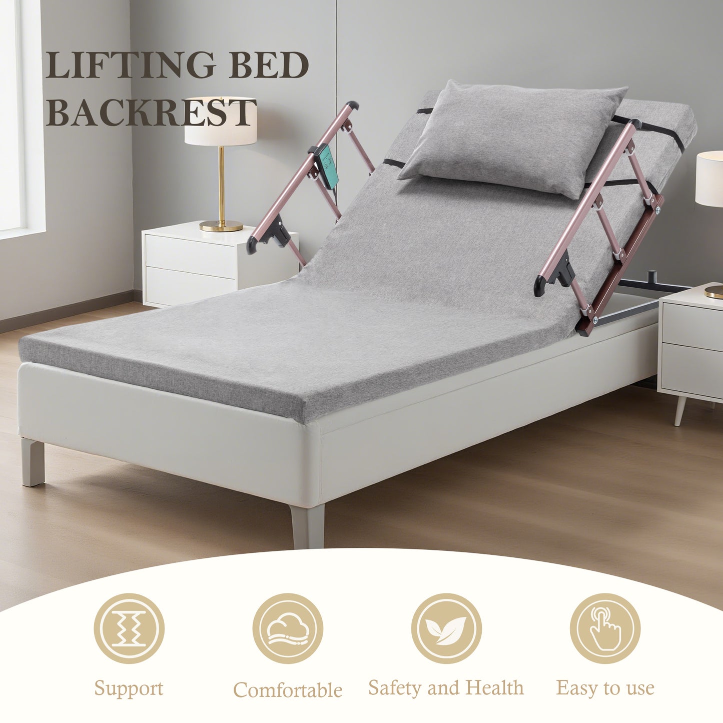 HSUNNS Electric Lifting Bed Backrest, 4-68° Adjustable Lifting Bed Backrest with Remote Control for Elderly Pregnant Women Patient Handicap, 300 lbs Capacity
