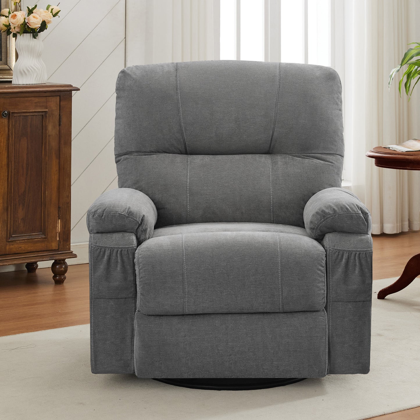 HSUNNS Swivel Recliner Chair for Adults, Oversized Recliner with 2 Side Pockets and 2 Front Pockets, Living Room Single Sofa Home Theater, Comfortable Backrest and Armrests, Light Brown