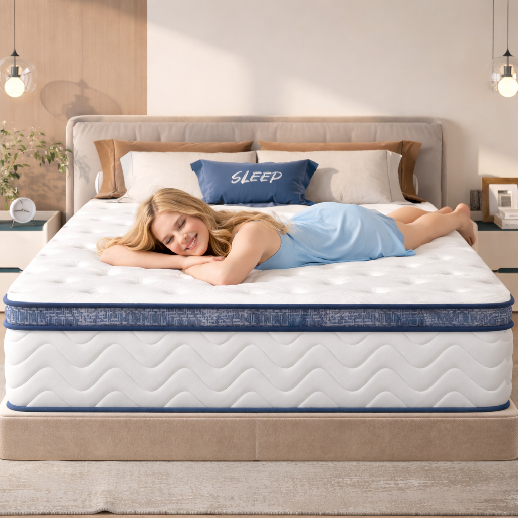 HSUNNS 12 inch Queen Mattress, White Cooling Gel Memory Foam & Spring Hybrid Medium Hardness, Comfort Queen Size Mattress in a Box, CertiPUR-US, Adult