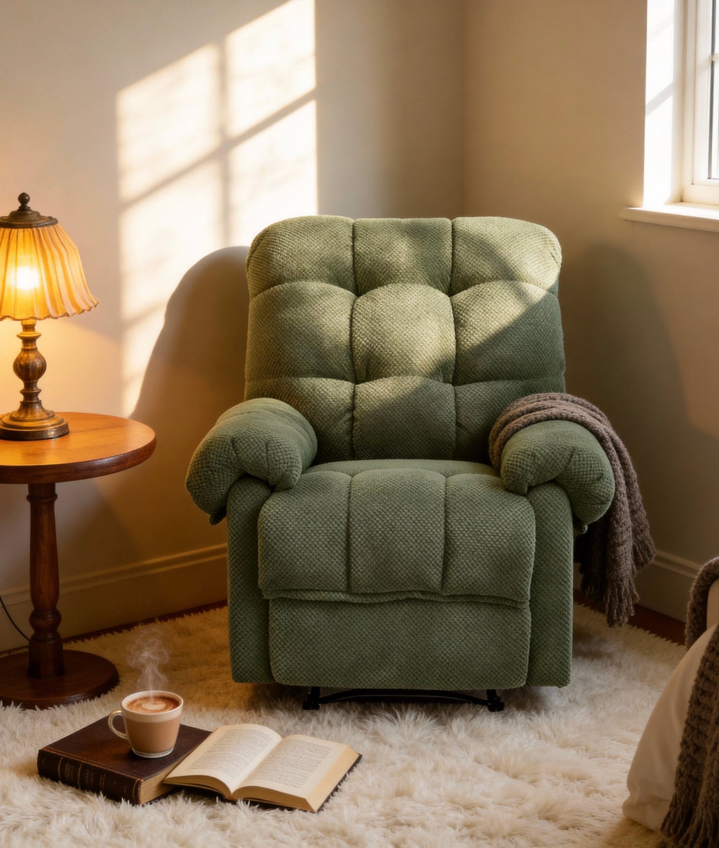 HSUNNS Recliner Chair, Overstuffed Armchair with Padded Footrest, Manual Reclining Lounge Chair for Living Room, Home Theater, Soft Fabric Ergonomic Reading Chair