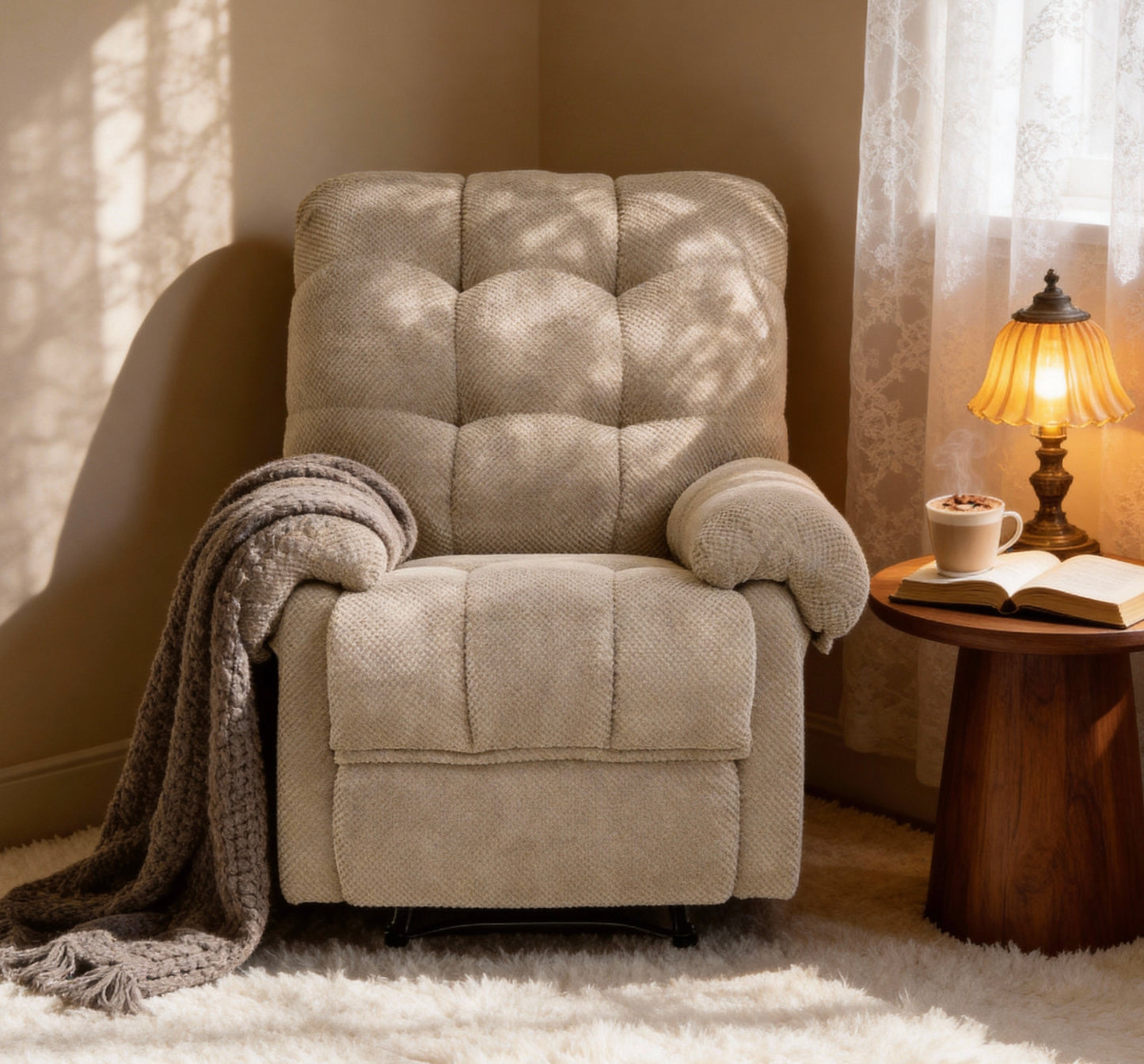 HSUNNS Recliner Chair, Overstuffed Armchair with Padded Footrest, Manual Reclining Lounge Chair for Living Room, Home Theater, Soft Fabric Ergonomic Reading Chair