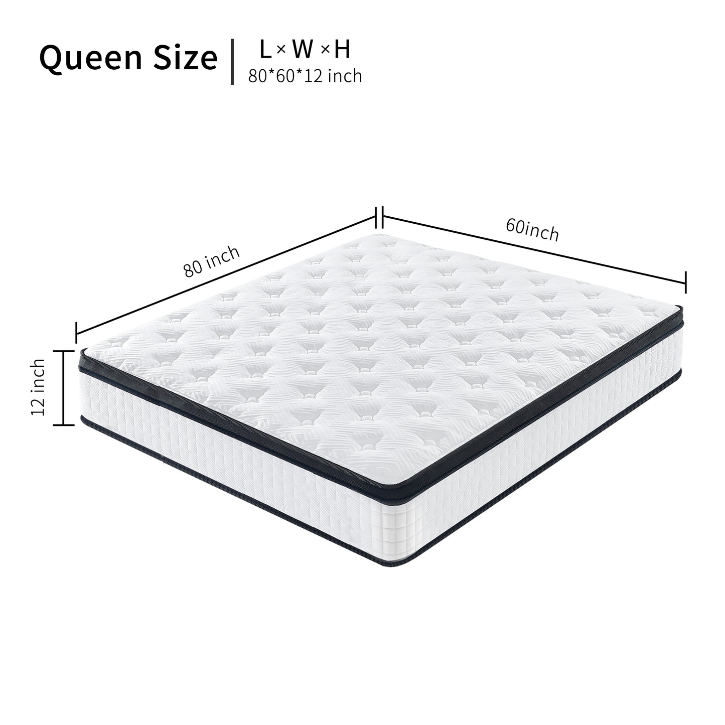 HSUNNS 12" Queen Size Hybrid Memory Foam Mattress with Breathable Fabric Cover, 7-Zoned Cool Memory Foam Mattress for Sleep Support and Pressure Relief, Medium Firm Queen Mattress
