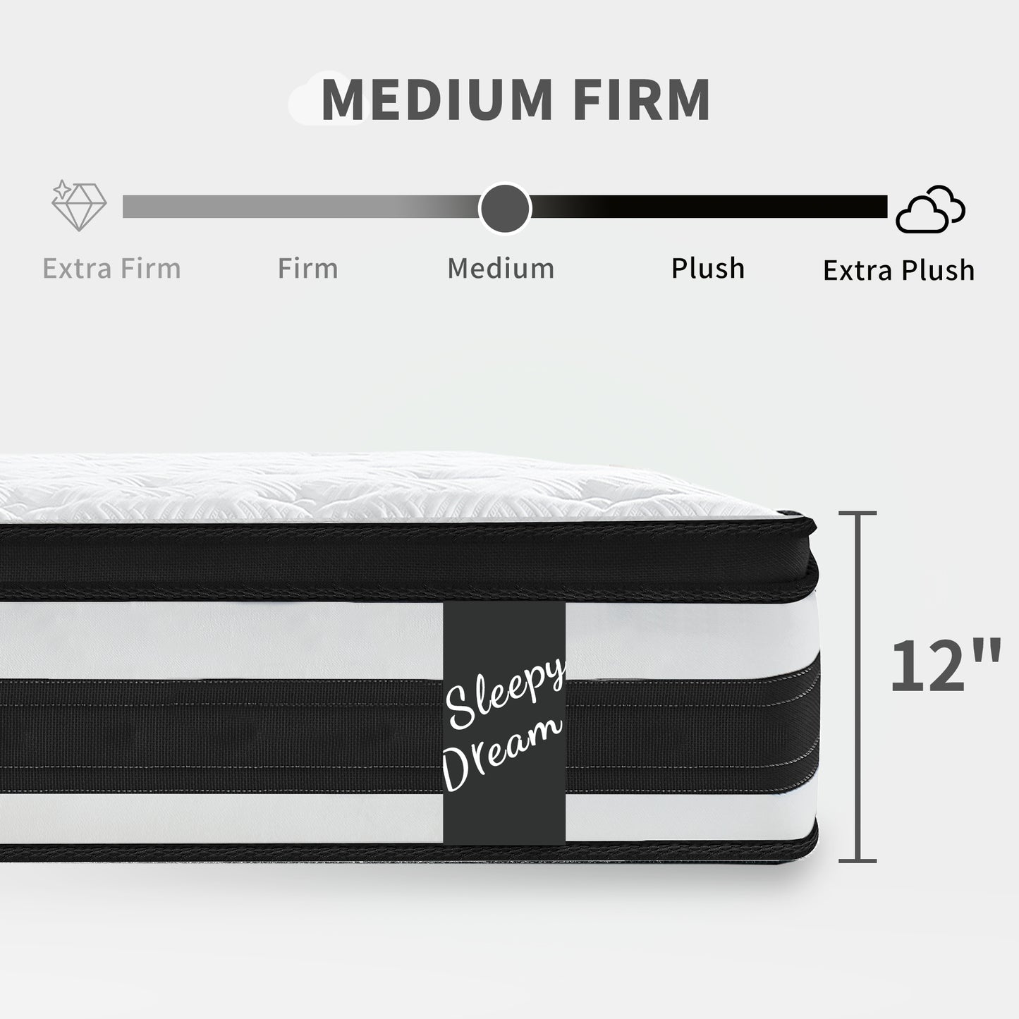 HSUNNS 12" Twin XL Size Hybrid Memory Foam Mattress with Breathable Fabric Cover, Memory Foam Mattress for Sleep Support and Pressure Relief, Medium Firm King Mattress, CertiPUR-US