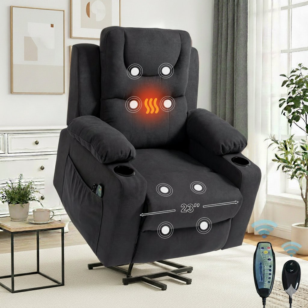 HSUNNS Power Lift Recliner Chair for Elderly, Electric Lift Chair with Heat & Massage, Infinite Position Reclining Sofa with Side Pocket for Living Room