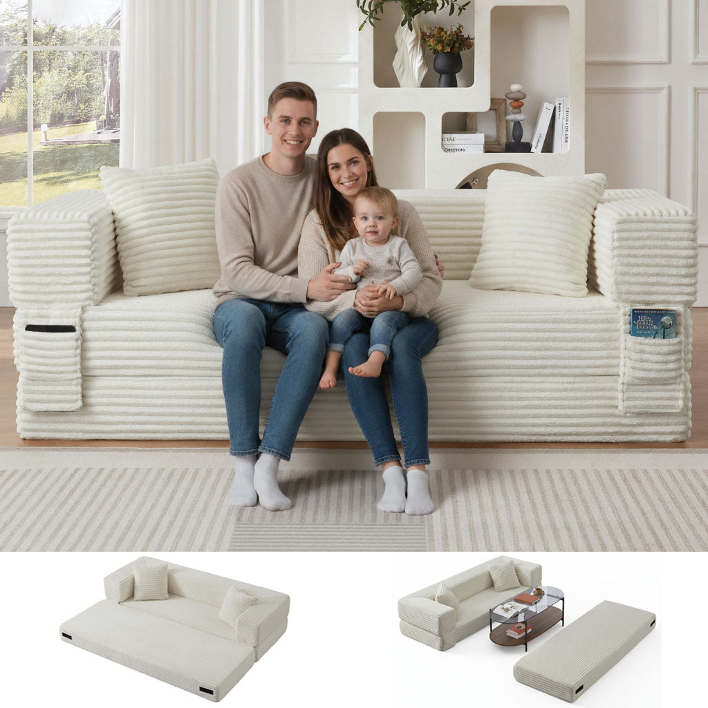 HSUNNS 78" 3 Setaser Sofa, Comfy Extra Deep Seat 3 Seater Couch for Living Room with Soft Upholstered, unique two-tier design, convertible into a bed, Free 2 Pillows, No Assembly Required