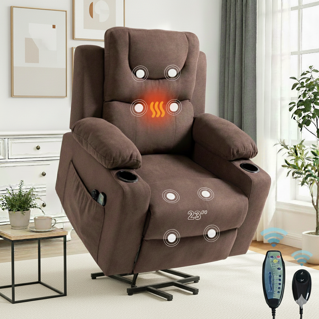 HSUNNS Power Lift Recliner Chair for Elderly, Electric Lift Chair with Heat & Massage, Infinite Position Reclining Sofa with Side Pocket for Living Room
