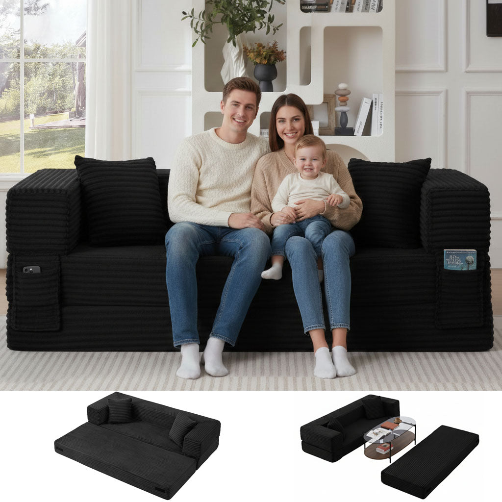 HSUNNS 78" 3 Setaser Sofa, Comfy Extra Deep Seat 3 Seater Couch for Living Room with Soft Upholstered, unique two-tier design, convertible into a bed, Free 2 Pillows, No Assembly Required
