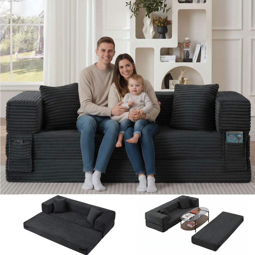 HSUNNS 78" 3 Setaser Sofa, Comfy Extra Deep Seat 3 Seater Couch for Living Room with Soft Upholstered, unique two-tier design, convertible into a bed, Free 2 Pillows, No Assembly Required
