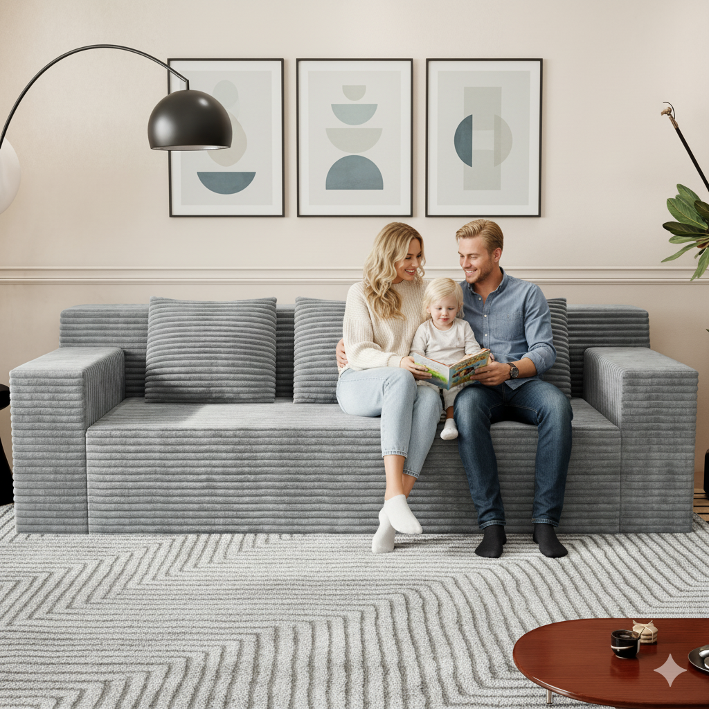 HSUNNS 71" 3 Setaser Sofa, Comfy Extra Deep Seat 3 Seater Couch for Living Room with Soft Upholstered and Side Pockets, Free 3 Pillows, No Assembly Required