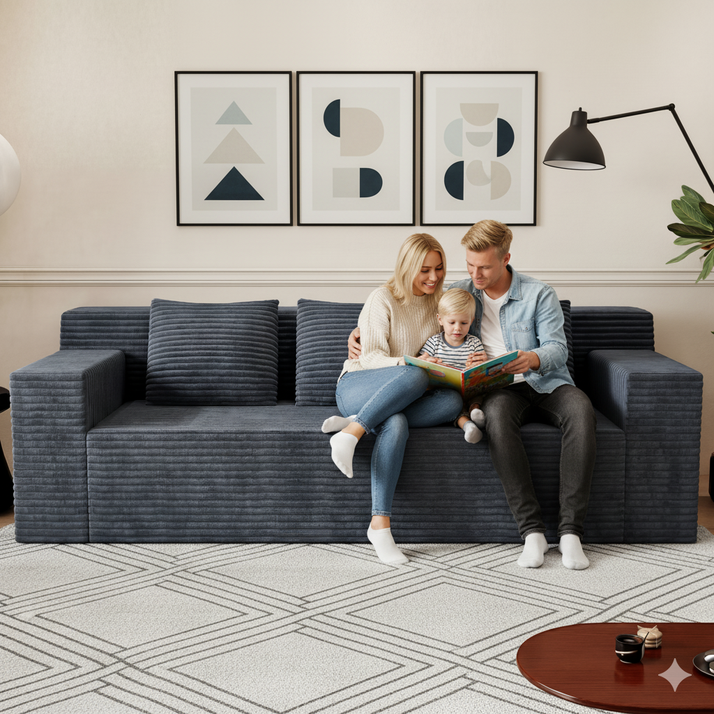 HSUNNS 71" 3 Setaser Sofa, Comfy Extra Deep Seat 3 Seater Couch for Living Room with Soft Upholstered and Side Pockets, Free 3 Pillows, No Assembly Required