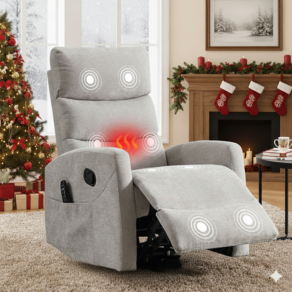 HSUNNS 360° Swivel Rocker Recliner Chair with Heat Massage, Chenille Manual Single Rocker Sofa Recliner Chair with Side Pockets for Living Room Home Theater