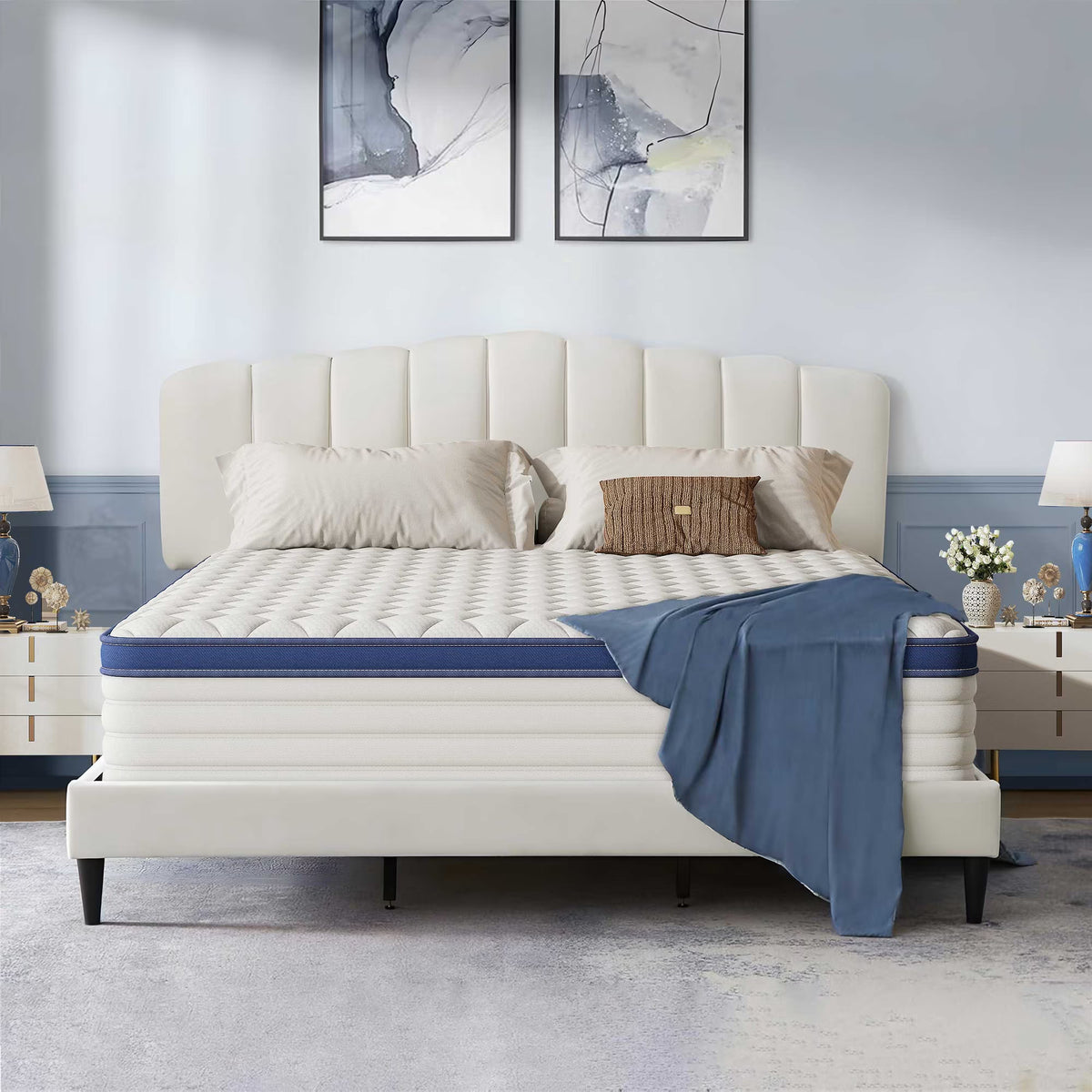 Queen Mattress 12", HSUNNS Hybrid Mattress with Gel Memory Foam and Independent Pocket Springs, Mattress in a Box, Medium Firm, Pressure Relief & Support, White