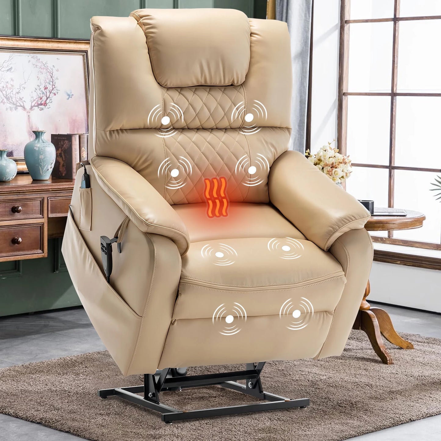 HSUNNS Oversized Power Lift Recliner Chair for Elderly, Large Lay Flat Dual Motor Single Sofa with Heat and Massage, Velvet Recliner Chair for Living Room, 400LBS Weight Capacity, Brown