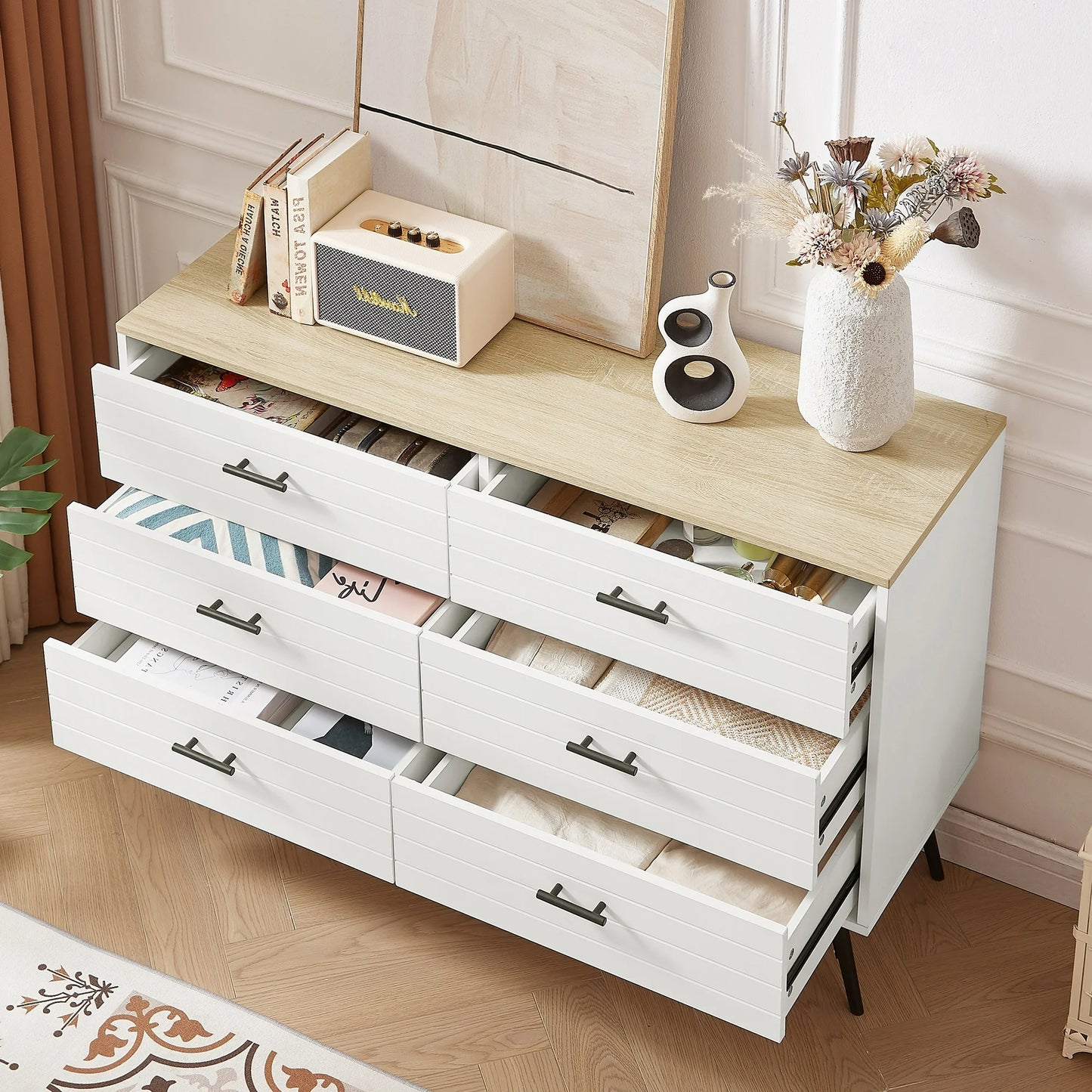 HSUNNS White 7 Drawer Dresser, Modern Chest of Drawers with Deep Drawers and X-Shaped Stabilizing Feet, Storage Cabinet Nightstand for Living Room, Closet, Hallway, Nursery, Easy Assembly