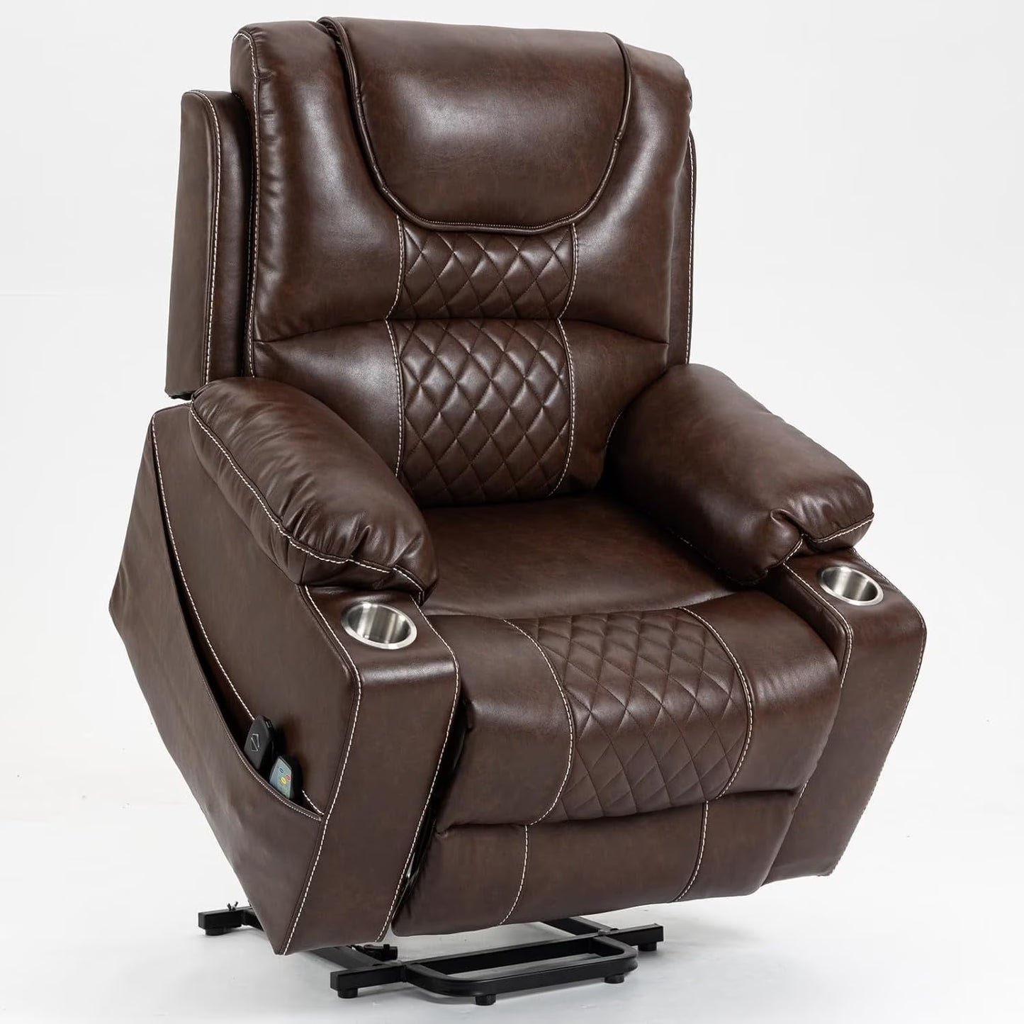 Heavy Duty Power Lift Recliner Chair for Elderly, Oversized Recliners Chair with Heater and Massage, Electric Recliner Chair for Living Room,400lbs Suitable for People Up to 6Ft (Brown Leather)