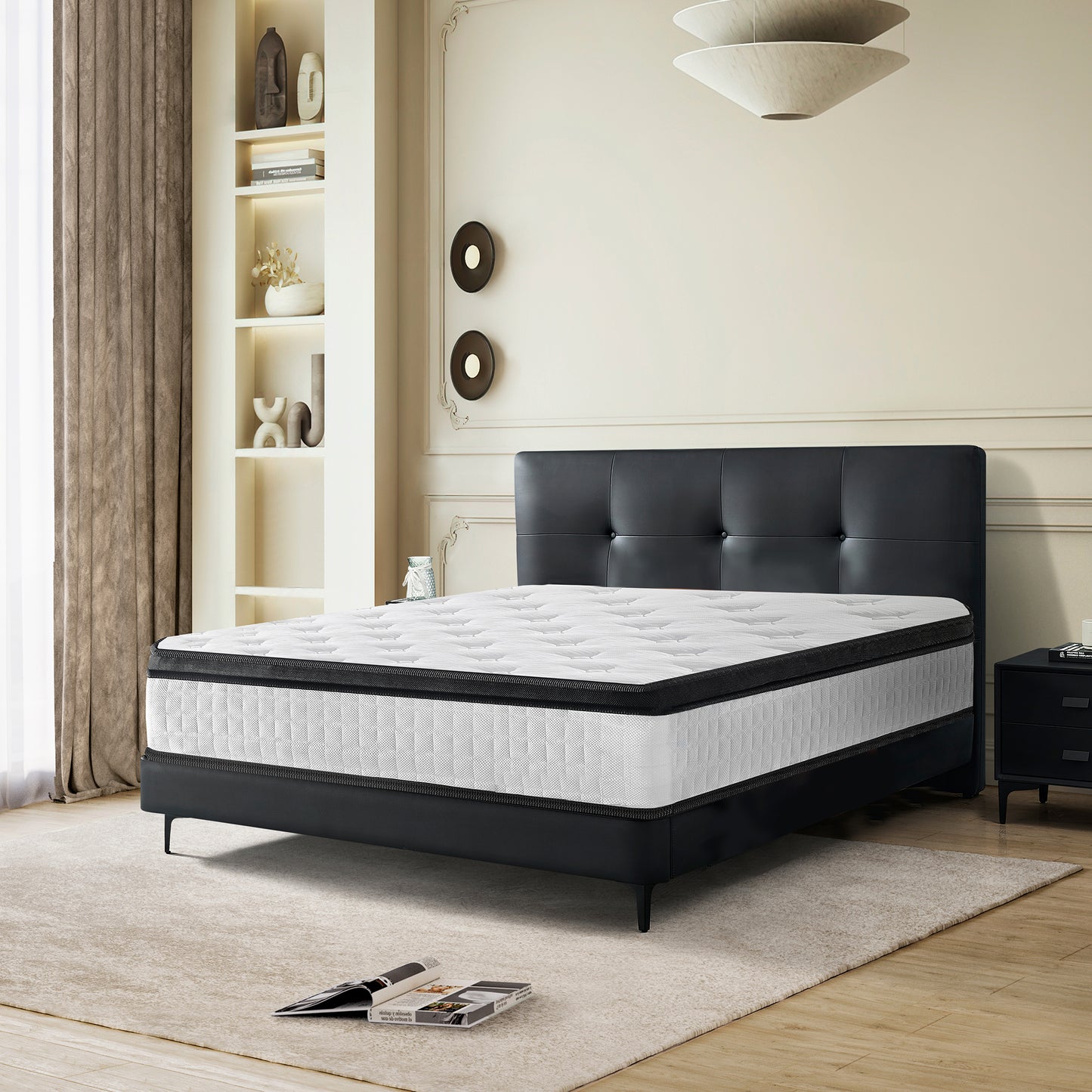 HSUNNS 12" Queen Size Hybrid Memory Foam Mattress with Breathable Fabric Cover, 7-Zoned Cool Memory Foam Mattress for Sleep Support and Pressure Relief, Medium Firm Queen Mattress