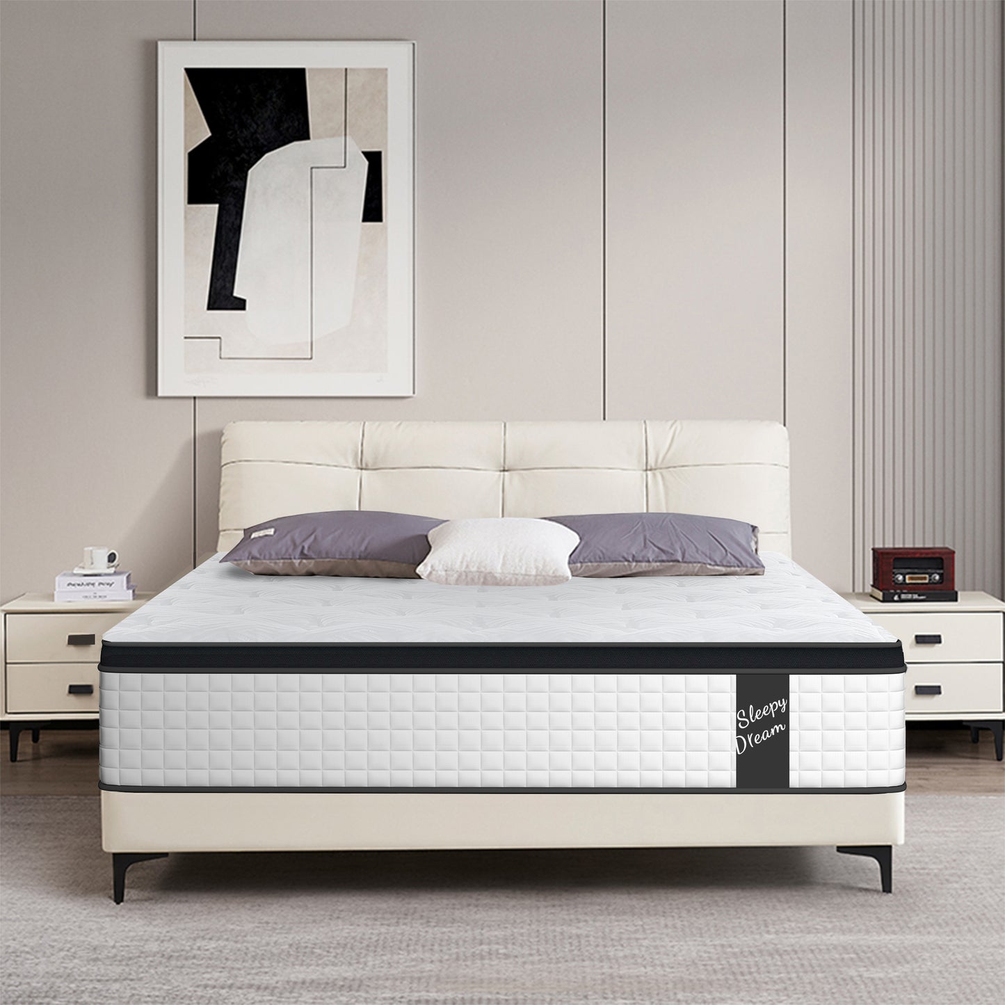 HSUNNS 12" King Size Hybrid Memory Foam Mattress with Breathable Fabric Cover, 7-Zoned Cool Memory Foam Mattress for Sleep Support and Pressure Relief, Medium Firm King Mattress