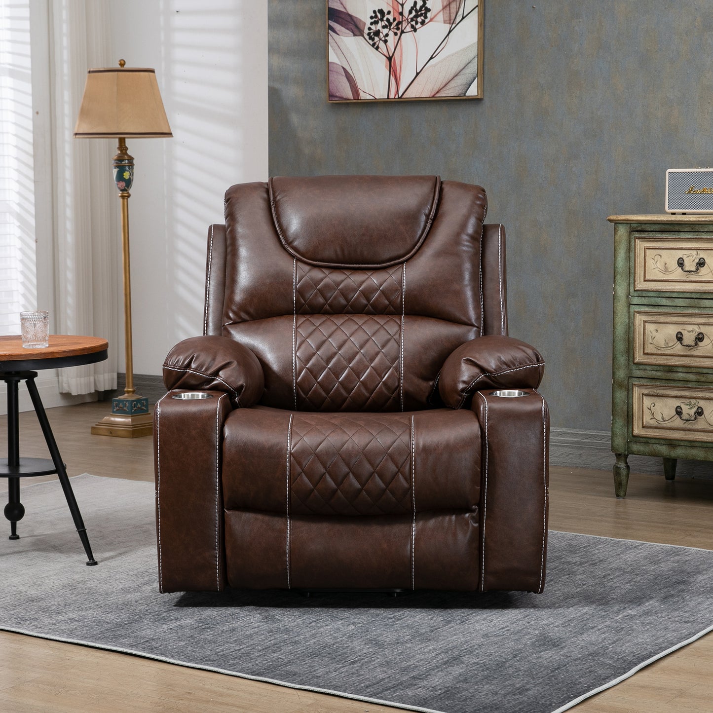 Large Power Lift Recliner Chair for Living Room, Oversized Leather Electric Lounge Chair Single Sofa with Cup Holders, USB Port and Side Pockets, Recliner for Elderly Adults Big Man, Brown