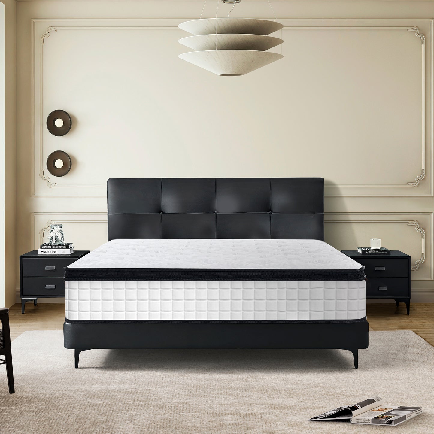 HSUNNS 12" Queen Size Hybrid Memory Foam Mattress with Breathable Fabric Cover, 7-Zoned Cool Memory Foam Mattress for Sleep Support and Pressure Relief, Medium Firm Queen Mattress