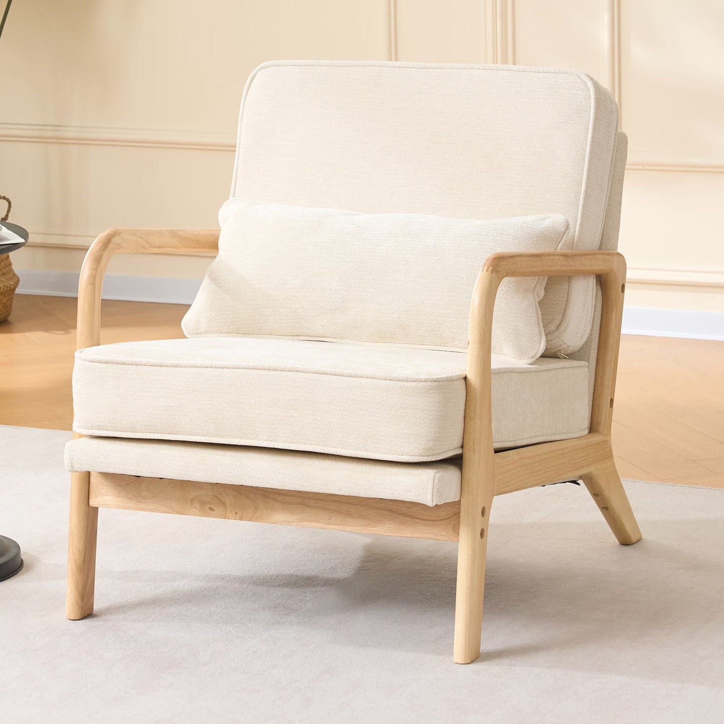 HSUNNS Mid-Century Modern Accent Chair, Arm Chair with Wood Frame and Pillow, Upholstered Armchair Comfort Reading Chair Lounge Chair for Living Room Bedroom Sunroom, Grey
