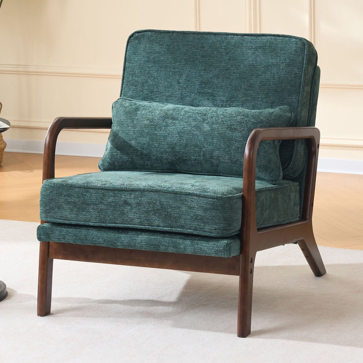 HSUNNS Mid-Century Modern Accent Chair, Arm Chair with Wood Frame and Pillow, Upholstered Armchair Comfort Reading Chair Lounge Chair for Living Room Bedroom Sunroom, Grey