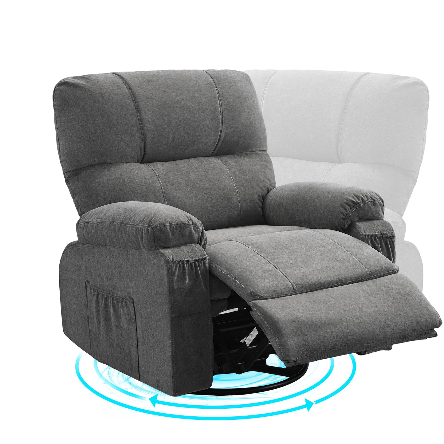 HSUNNS Swivel Recliner Chair for Adults, Oversized Recliner with 2 Side Pockets and 2 Front Pockets, Living Room Single Sofa Home Theater, Comfortable Backrest and Armrests, Light Brown