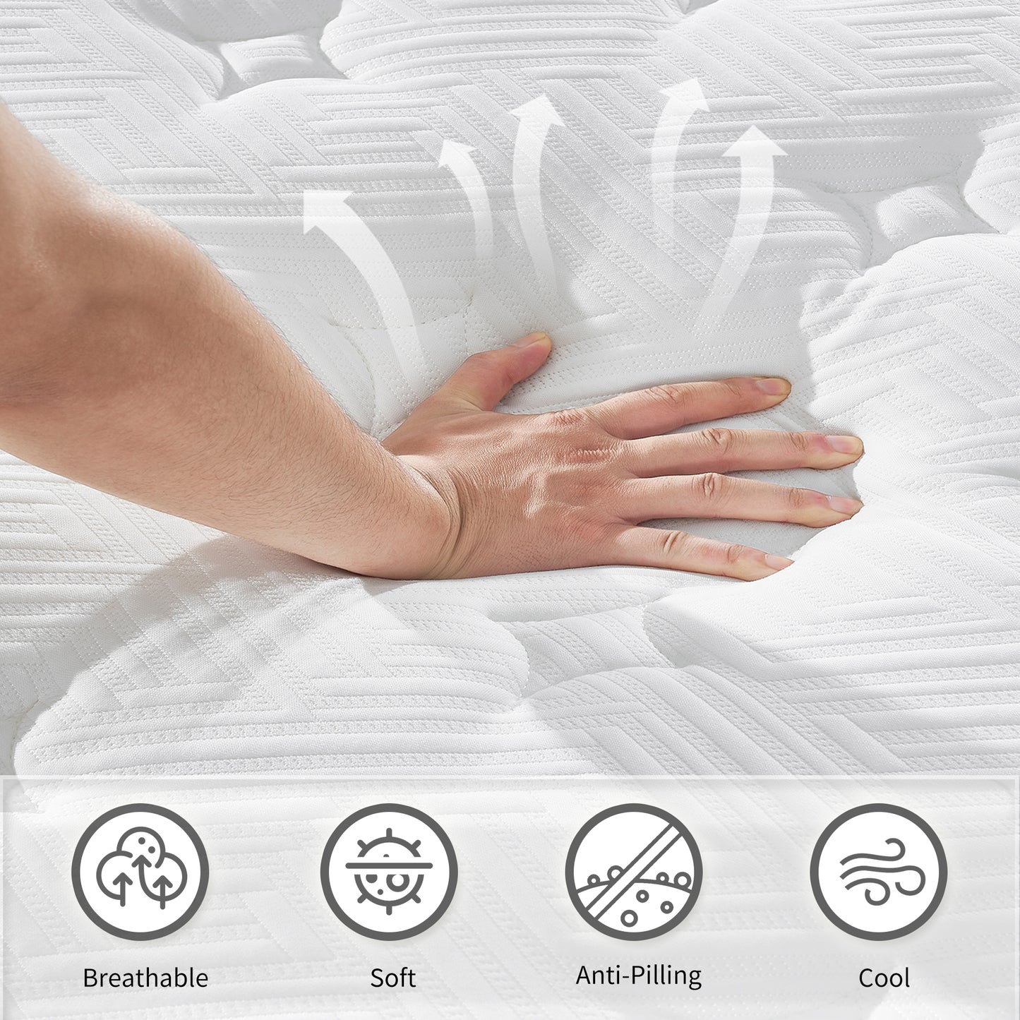 HSUNNS 12" King Size Hybrid Memory Foam Mattress with Breathable Fabric Cover, Memory Foam Mattress for Sleep Support and Pressure Relief, Medium Firm King Mattress, CertiPUR-US