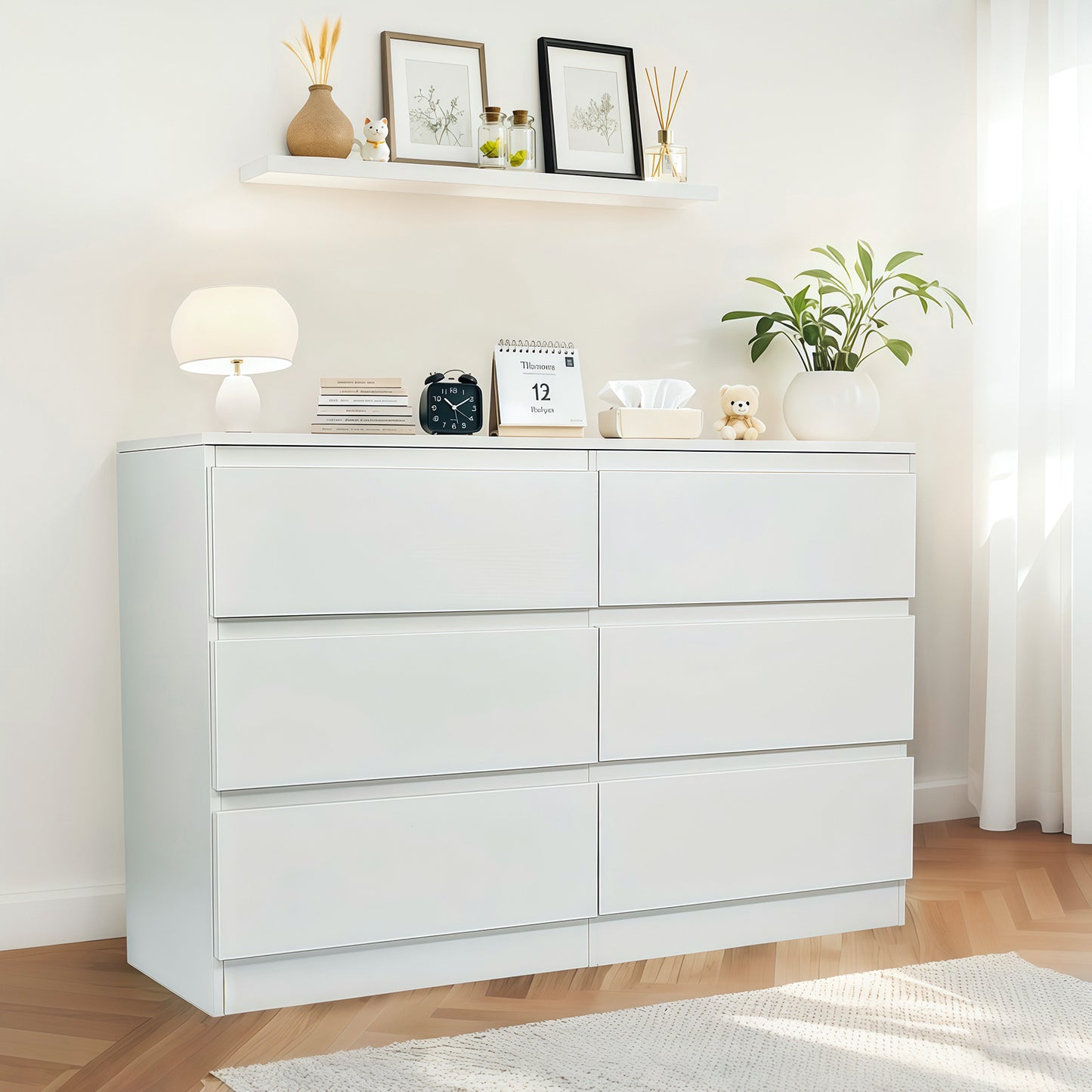 HSUNNS 6 Drawer Double Dresser, Black Storage Organizer Cabinet Chest for Bedroom Living Room