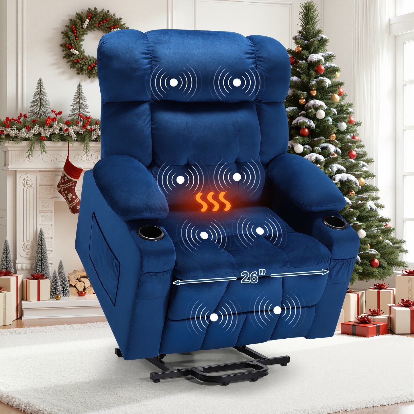 HSUNNS Oversized Power Lift Recliner Chair with Massage and Heat for Elderly Big and Tall People, Overstuffed Wide Recliners with 2 Cup Holders, Side Pocket for Living Room, Single Sofa