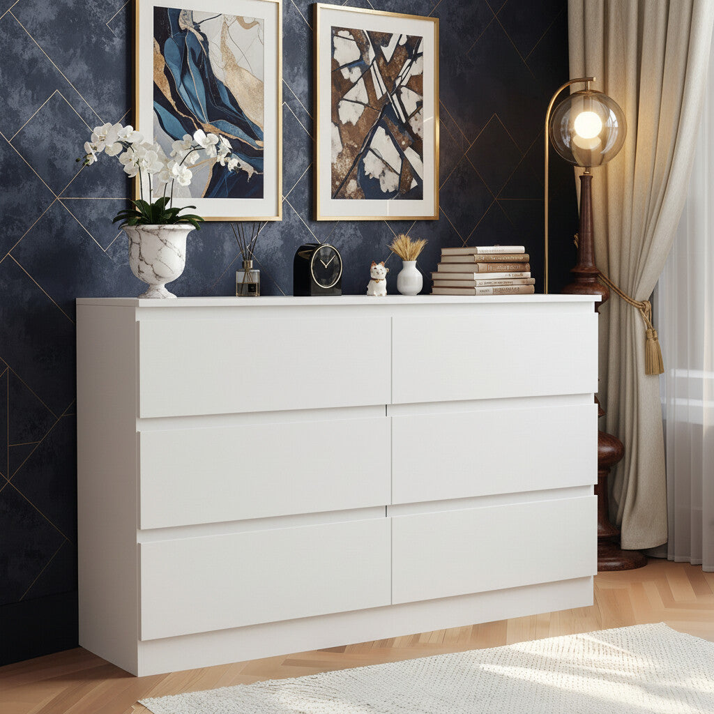 HSUNNS 6 Drawer Double Dresser, Black Storage Organizer Cabinet Chest for Bedroom Living Room