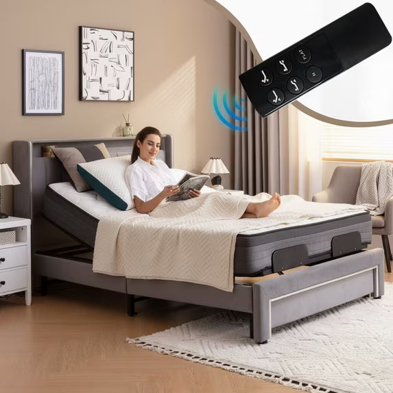 Electric Adjustable Bed Base Frame with Wireless Remote Head and Foot Incline, Power Platform Bed Base with One Touch Comfort Positions, with USB and LED, Smooth Silent Operation, Queen