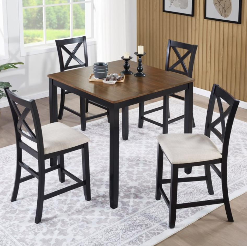 HSUNNS Dining Table Set for 4, 34.5" Square Kitchen Table with 4 Upholstered X-Shaped Backrest Chair, Wooden Dining Room Table Set for Small Apartment Living Room Saving Space, Black & Oak