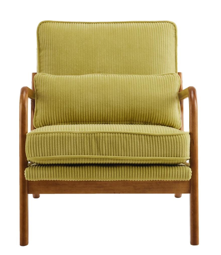 HSUNNS Accent Chair, Mid-Century Modern Living Room Chair Featuring Corduroy Fabric Upholstery & Pillow, Sturdy Solid Wood Frame Lounge Arm Chair with Plush Cushion for Bedroom, Office, Olive Green