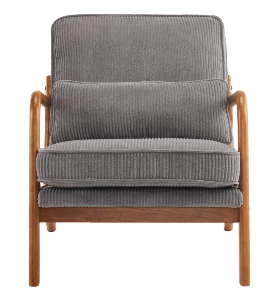 HSUNNS Accent Chair, Mid-Century Modern Living Room Chair Featuring Corduroy Fabric Upholstery & Pillow, Sturdy Solid Wood Frame Lounge Arm Chair with Plush Cushion for Bedroom, Office, Olive Green