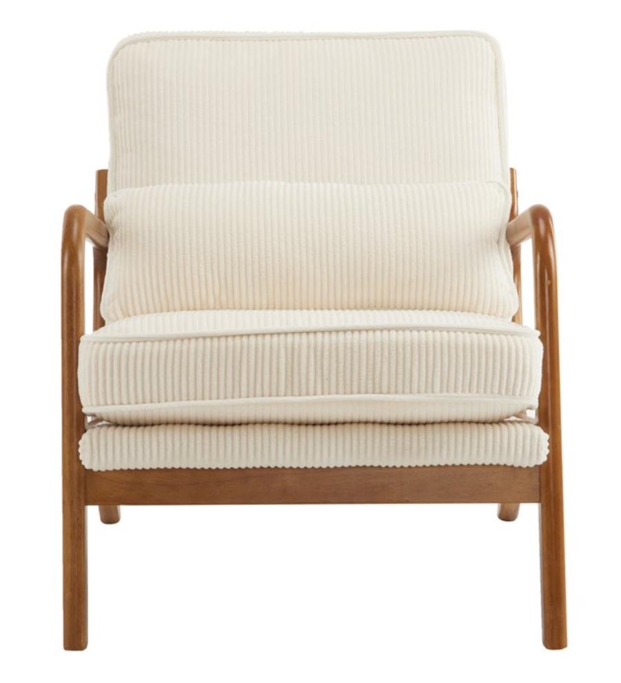 HSUNNS Accent Chair, Mid-Century Modern Living Room Chair Featuring Corduroy Fabric Upholstery & Pillow, Sturdy Solid Wood Frame Lounge Arm Chair with Plush Cushion for Bedroom, Office, Olive Green