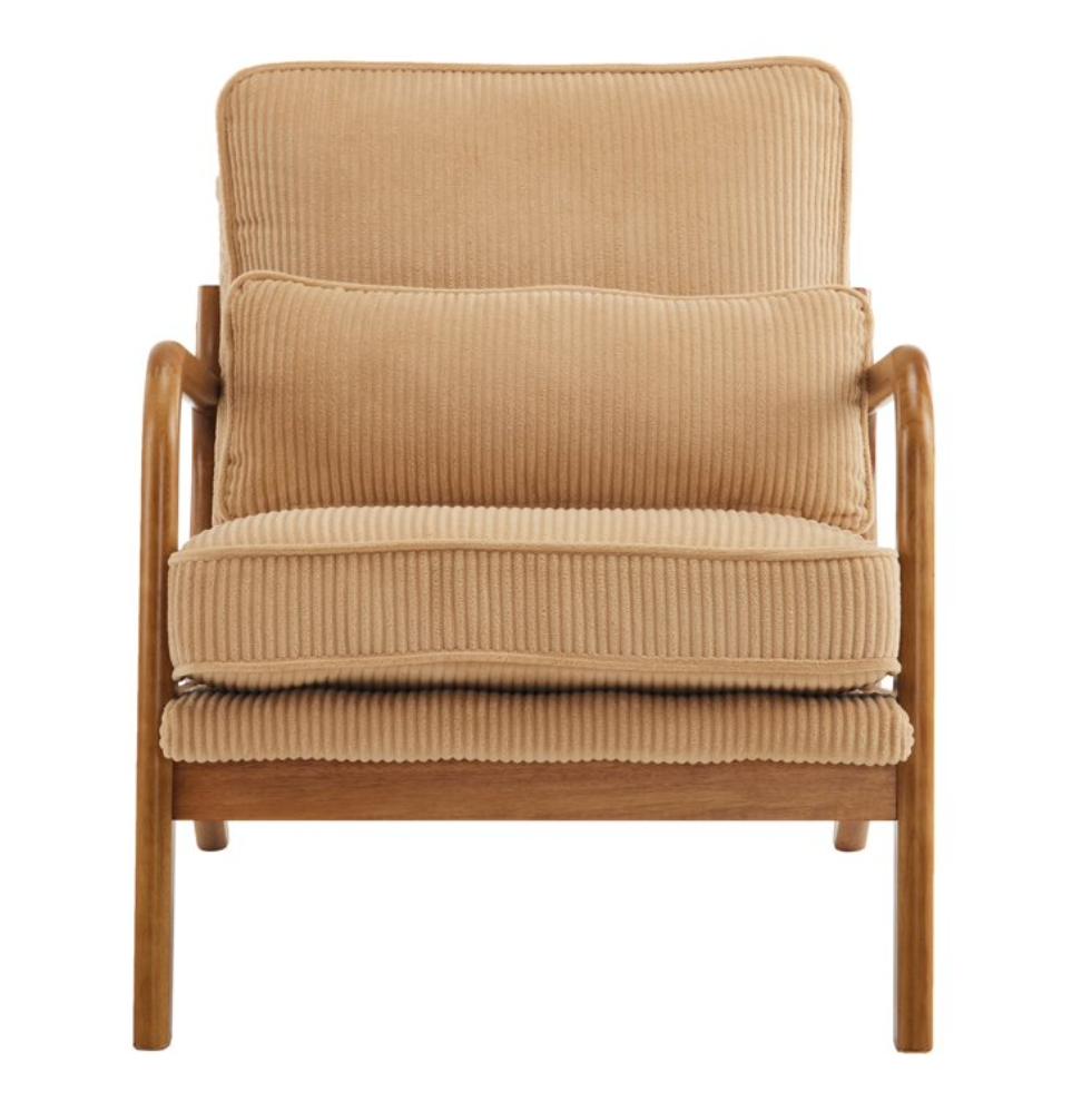 HSUNNS Accent Chair, Mid-Century Modern Living Room Chair Featuring Corduroy Fabric Upholstery & Pillow, Sturdy Solid Wood Frame Lounge Arm Chair with Plush Cushion for Bedroom, Office, Olive Green