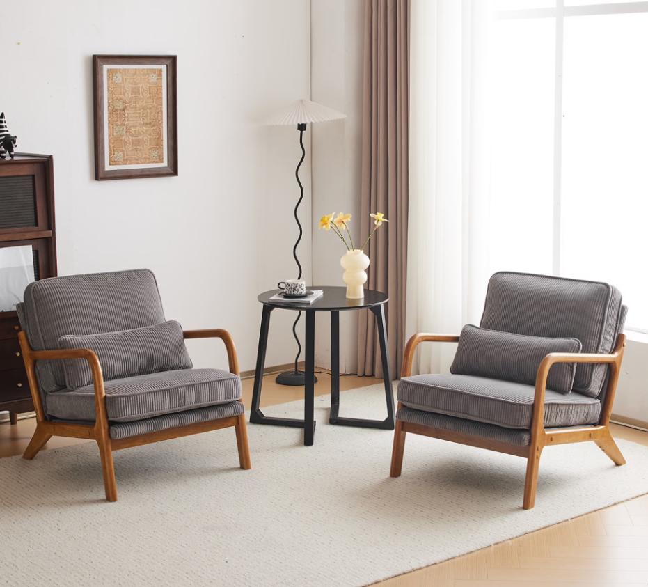HSUNNS Accent Chair, Mid-Century Modern Living Room Chair Featuring Corduroy Fabric Upholstery & Pillow, Sturdy Solid Wood Frame Lounge Arm Chair with Plush Cushion for Bedroom, Office, Olive Green