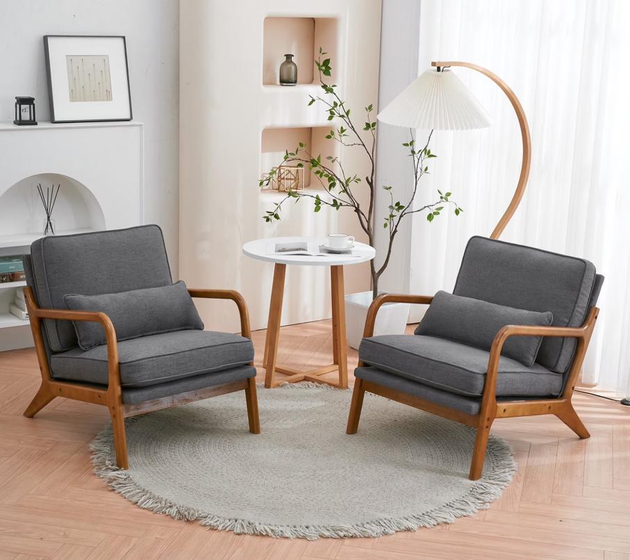 HSUNNS Accent Chair, Mid-Century Modern Living Room Chair Featuring Corduroy Fabric Upholstery & Pillow, Sturdy Solid Wood Frame Lounge Arm Chair with Plush Cushion for Bedroom, Office, Olive Green
