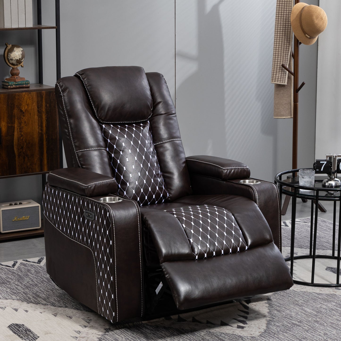 HSUNNS Zero Gravity Recliner, Recliners Chair with Storage Armrest and 2 Cup Holders, Living Room PU Leather Recliner Chair Tilt to 150 Degrees, Single Sofa with Side Pocket, charging, Brown
