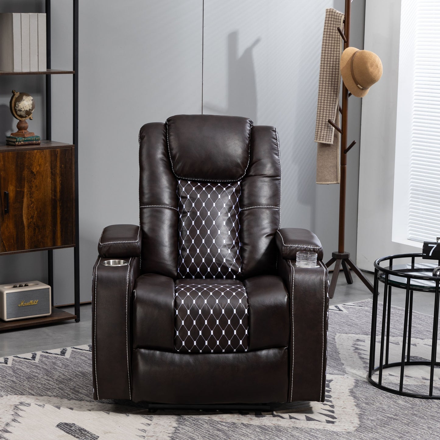 HSUNNS Zero Gravity Recliner, Recliners Chair with Storage Armrest and 2 Cup Holders, Living Room PU Leather Recliner Chair Tilt to 150 Degrees, Single Sofa with Side Pocket, charging, Brown