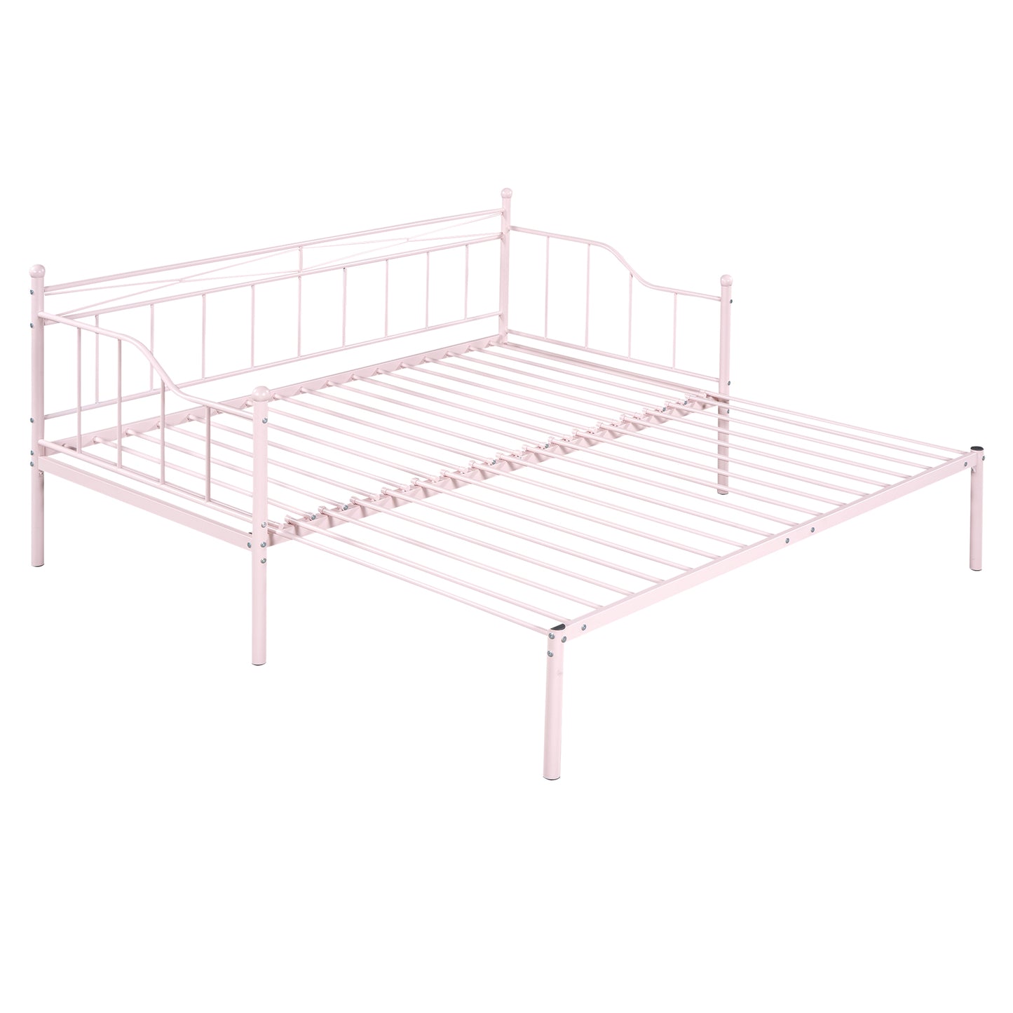 HSUNNS Twin Size Metal Frame Daybed with Pullout Trundle, Heavy Duty Steel Slat Support Sofa Bed Trundle Bed for Kids Boys Girls Teens Adults Guests, No Spring Box Needed, Pink