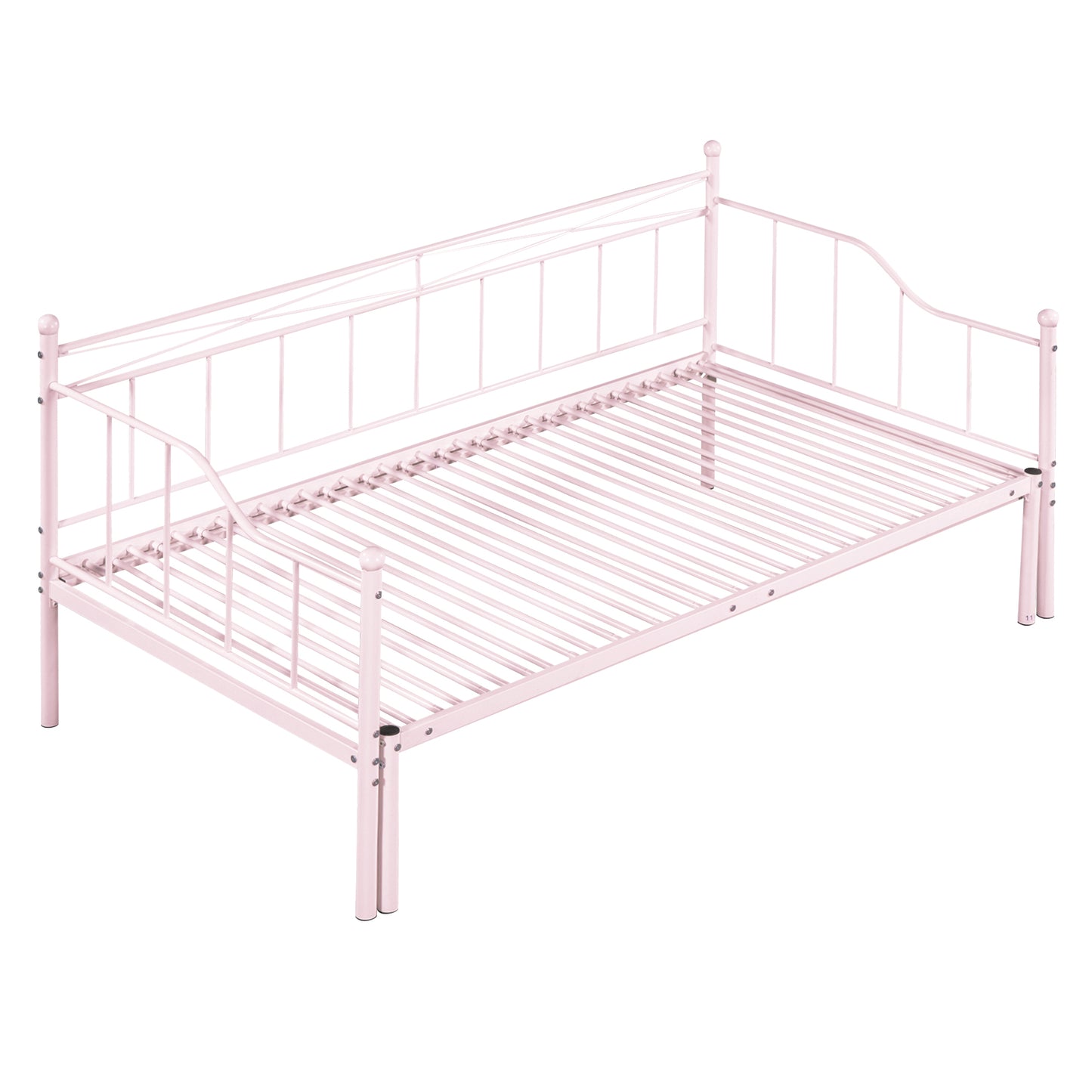 HSUNNS Twin Size Metal Frame Daybed with Pullout Trundle, Heavy Duty Steel Slat Support Sofa Bed Trundle Bed for Kids Boys Girls Teens Adults Guests, No Spring Box Needed, Pink