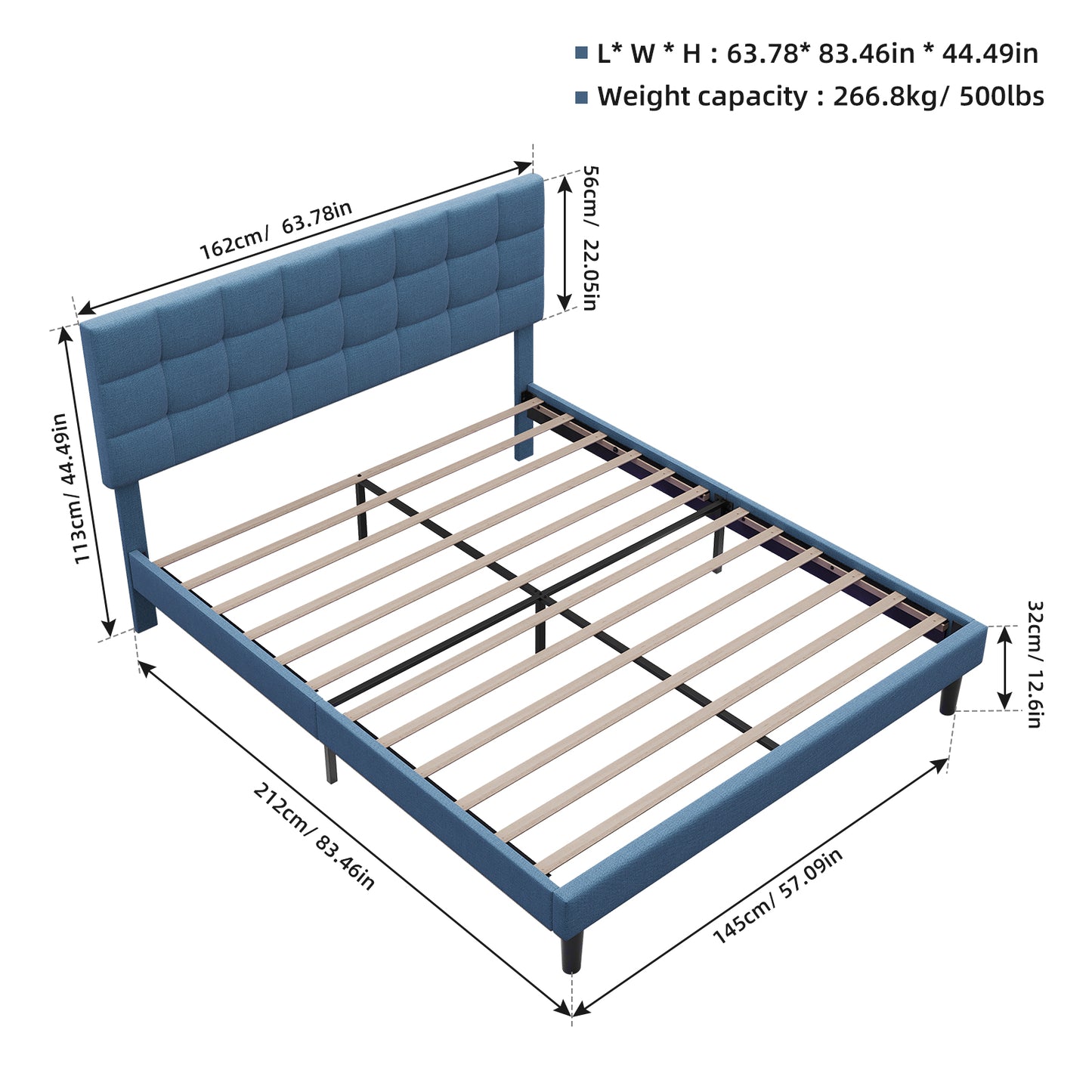 HSUNNS Qunee Bed Platform Bed with Lights, Queen Size Lighted Upholstered Bed Frame with Bed Canopy, Upholstered Platform Bed with Adjustable Headboard, No Box Spring Needed, Blue