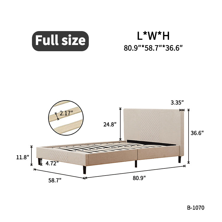 HSUNNS Full Size Bed Frame, Platform Bed Frame with Upholstered Tufted Headboard, Modern Bedroom Furniture Full Bed Frame with Strong Slat Support, Wood Legs, Beige